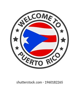 Welcome to Puerto Rico. Collection of icons welcome to. Stamp welcome to with waving country flag