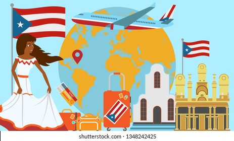 Welcome to Puerto Rico postcard. Travel and journey concept of Latinos country vector illustration with national flag of Puerto Rico