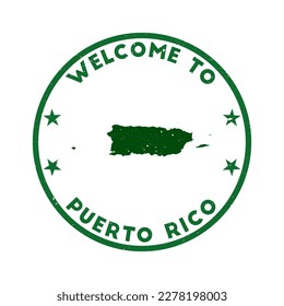 Welcome to Puerto Rico stamp. Grunge country round stamp with texture in Enchanted Glen color theme. Vintage style geometric Puerto Rico seal. Radiant vector illustration.