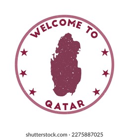 Welcome to Qatar stamp. Grunge country round stamp with texture in Beet Red color theme. Vintage style geometric Qatar seal. Amazing vector illustration.