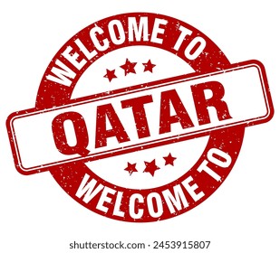 Welcome to Qatar stamp. Qatar round sign isolated on white background