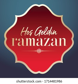 Welcome Ramadan 2020 (Turkish: Hosgeldin Ramazan 2020) greeting card. Holy month of muslim community Ramazan background with hanging arabic ornament.