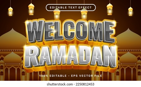 welcome ramadan 3d text effect and editable text effect whit mosque and Islamic background	