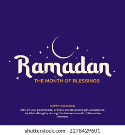 Welcome Ramadan Greeting card template. Happy and Blessed Ramadan poster design template.  Ramadan vector design template. 
