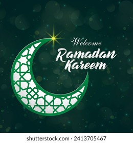 welcome ramadan kareem 2024 banner with green background design 07