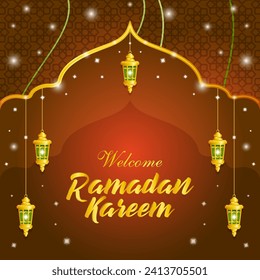 welcome ramadan kareem 2024 banner with brown and golden background design 10