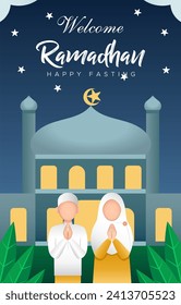 welcome ramadan kareem 2024 banner with blue background design 08