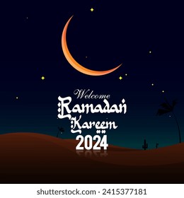 welcome ramadan kareem 2024 banner with blue background design 40