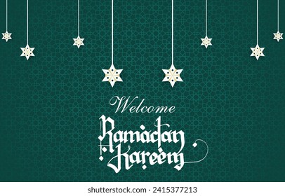 welcome ramadan kareem 2024 banner with green background design 39