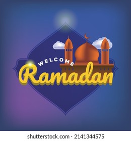 Welcome Ramadan Kareem Background with Mosque,cloud on blue background