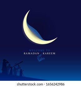 welcome to Ramadan kareem with circle sticker rolled out to see the crescent moon. It is a symbol of entering the Ramadan month