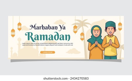 Welcome Ramadan Kareem islamic illustration greetings on banner cover page