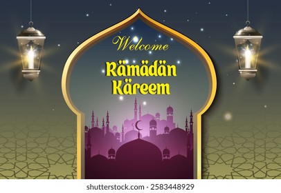 welcome ramadan kareem template banner with beautiful islamic ornament and blue background design 51