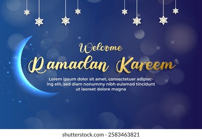 welcome ramadan kareem template banner with beautiful islamic ornament with blue background design 71