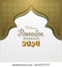 welcome ramadan mubarak 2024 banner with brown and white background design 2