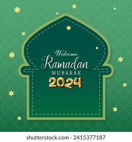 welcome ramadan mubarak 2024 banner with green background design 4