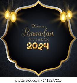 welcome ramadan mubarak 2024 banner with black and golden background design 2