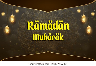 welcome ramadan mubarak template banner with beautiful islamic ornament with brown background design 17