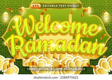 welcome ramadan text effect and editable text effect with islamic ornament	