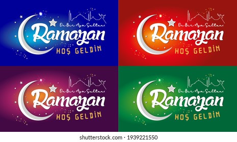 Welcome to Ramadan (Turkish Hos geldin on bir ayin sultani ramazan) Logotype of the holy month of the Muslims.