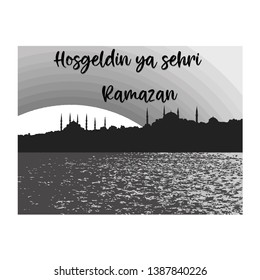 Welcome Ramadan - Turkish message with mosque minarets