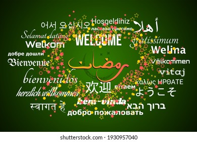 Welcome Ramadan in the world Languange. Ramadan Greeting Card.