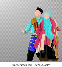 welcome ramadhan, 1 man and 1 woman wearing Malay clothes, welcome ramadhan with full of happiness, can be edited