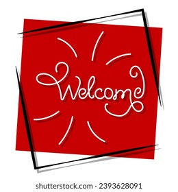 welcome red banner in frame. Vector illustration.
