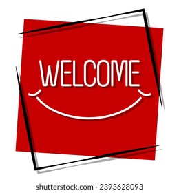 welcome red banner in frame. Vector illustration.