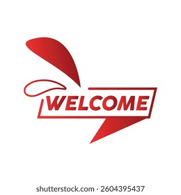 Welcome Red Banner, Speech Bubble, Label, Ribbon Template