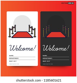Welcome with Red Carpet Vector Illustration in Flat Style Tag ID Card