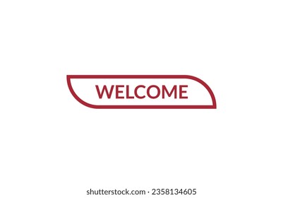 Welcome red ribbon label banner. Open available now sign or Welcome tag.