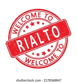 Willkommen in Rialto. Eindringen eines Rundstempels mit einem Mantel. Flachstil