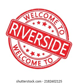 Welcome to Riverside. Impression of a round stamp with a scuff. Flat style