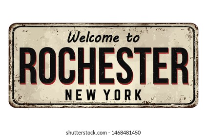 Welcome to Rochester vintage rusty metal sign on a white background, vector illustration