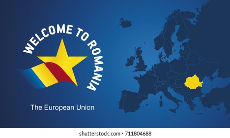 Anuncio Bienvenido a Rumania Icono del logo del mapa de la UE