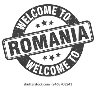 Welcome to Romania stamp. Romania round sign isolated on white background