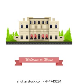 Welcome to Rome. Galleria Borghese (Borghese Gallery). Rome travelling. Villa Borghese in Rome. Vector illustration. EPS 10.