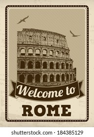 Welcome to Rome in vintage style poster, vector illustration