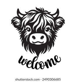 Welcome round sign, farmhouse welcome sign, Highland Cow welcone sign