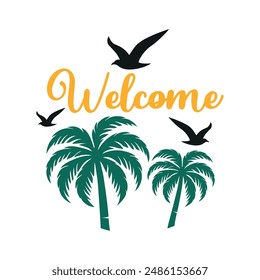 Welcome round sign,  Vector design, Summer Illustration 