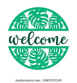 Welcome round sign,  Vector design, Summer Illustration 