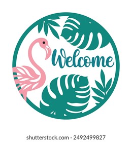 Welcome round sign,  Vector design, Summer Illustration 