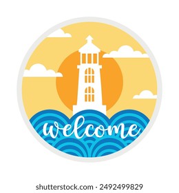 Welcome round sign,  Vector design, Summer Illustration 