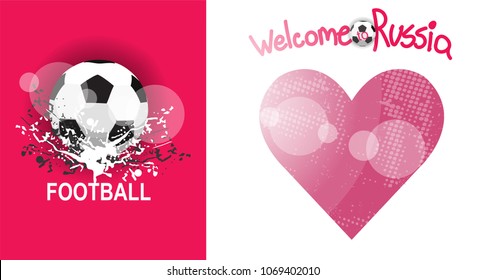 Welcome to Russia banner with soccer ball. Russian style