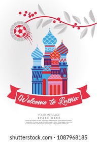 Welcome to Russia, Poster for a sporting event, banner, Russian traditional symbols and modern elements, 2018 trend, Football world championship. Flyers Design