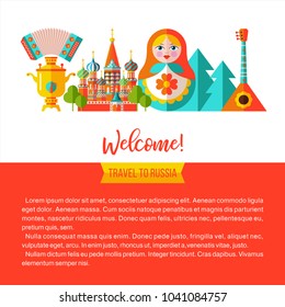 Welcome to Russia. Travel to Russia. Set of clipart Russian traditional items. Russian souvenir. Vector illustration.