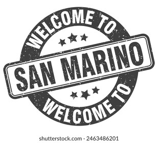 Welcome to San Marino stamp. San Marino round sign isolated on white background