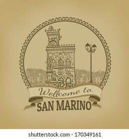 Welcome to San Marino vintage postcard, vector illustration