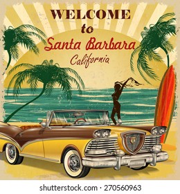 Welcome to Santa Barbara, California retro poster.